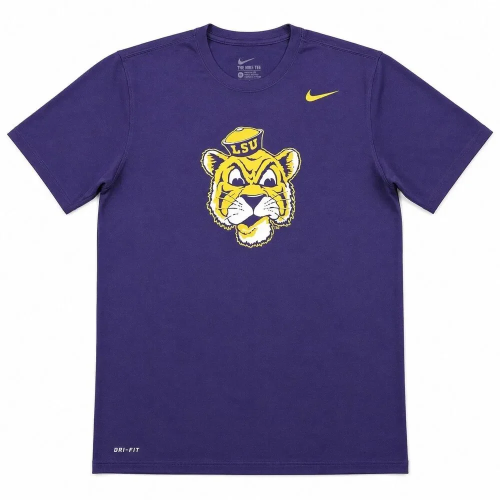 Mens Nike DriFit LSU Tigers Short Sleeve T Shirt Purple Medium Mike The Tiger